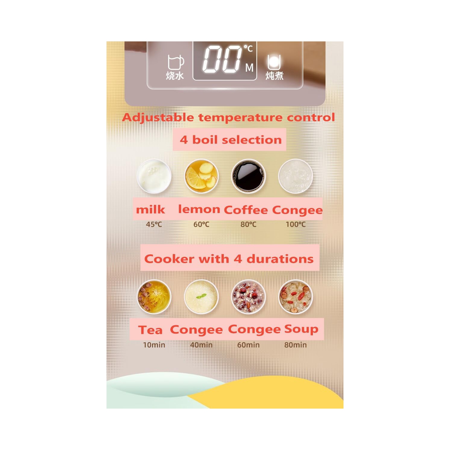 Multifunctional travel electric kettle - 450 ml, 300 watt fast boiling, 304 stainless steel, 4 temperature presets + LCD display, smart touch, with