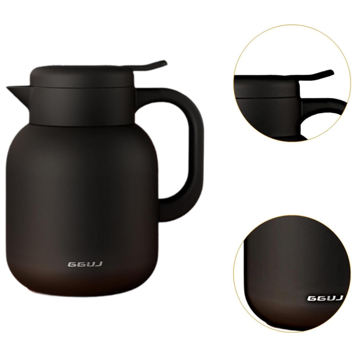 2 L – Cafetière isotherme noire – Acier inoxydable 316, filtre à thé intégré, bec verseur antifuite et une touche, poignée ergonomique