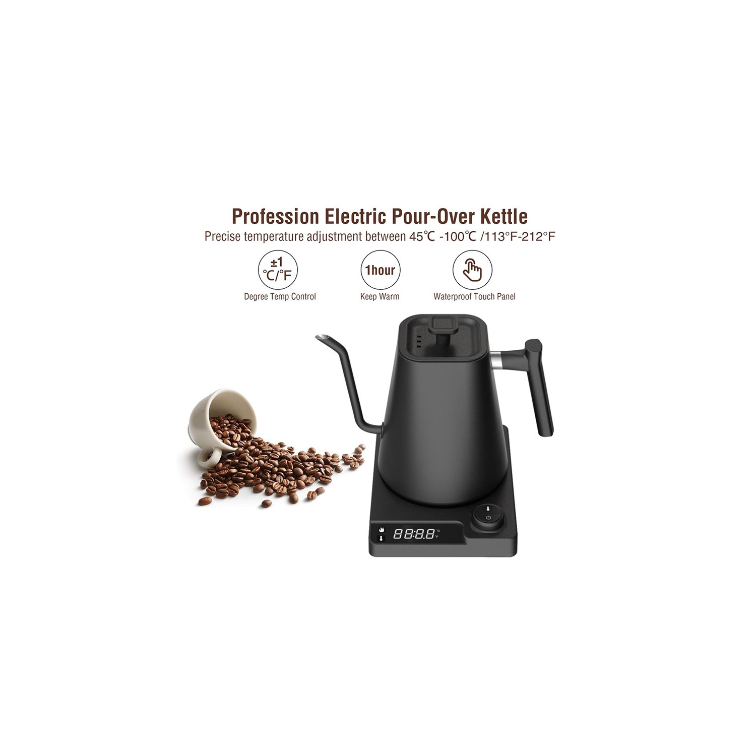 Bouilloire électrique à col de cygne intelligent – contrôle précis de la température, chauffage rapide 1200&nbsp;W, bec verseur antigoutte,