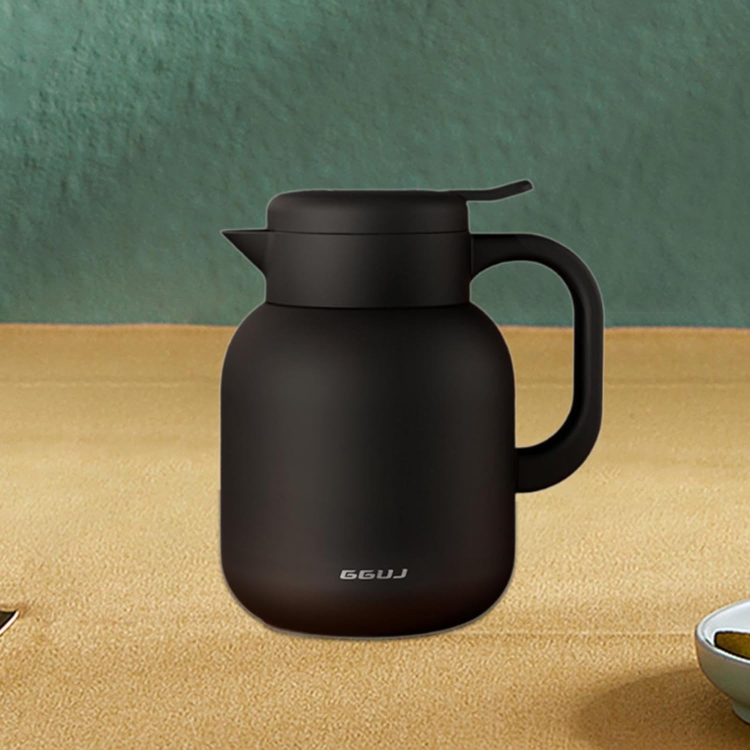 2L Black Insulated Coffee Pot - 316 stainless steel, temperature display, built-in tea filter, leak-proof, one-touch pour, ergonomic handle