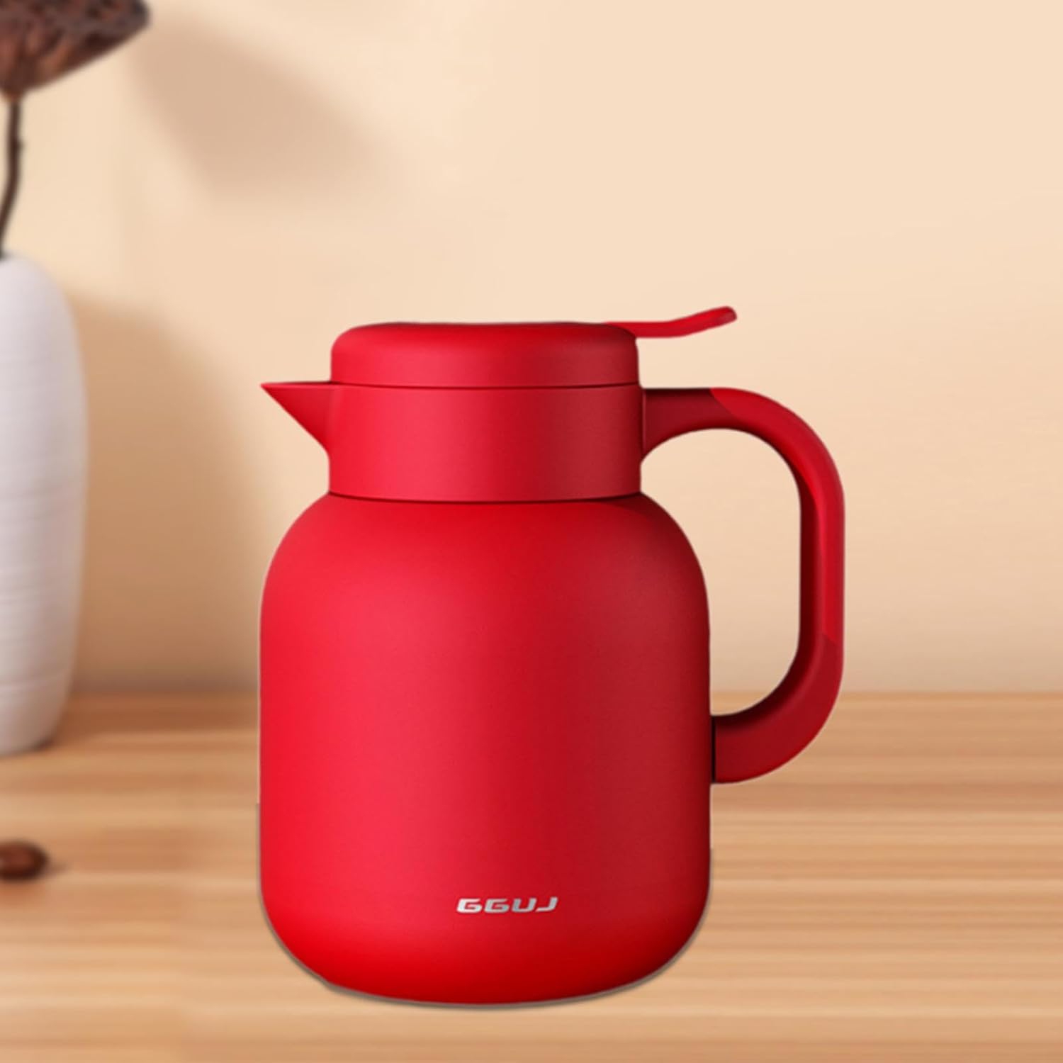 2L Red Insulated Coffee Pot - 316 stainless steel, temperature display, built-in tea filter, leak-proof, one-touch pour, ergonomic handle