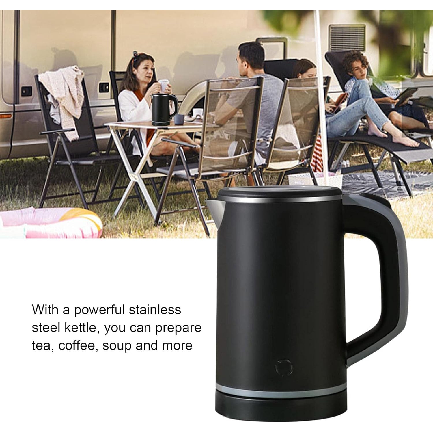 Portable 0.8L Mini Electric Kettle – Stainless Steel, Double-Wall Insulation, BPA-Free & Anti-Dry Boil for Travel, Office & Home Black