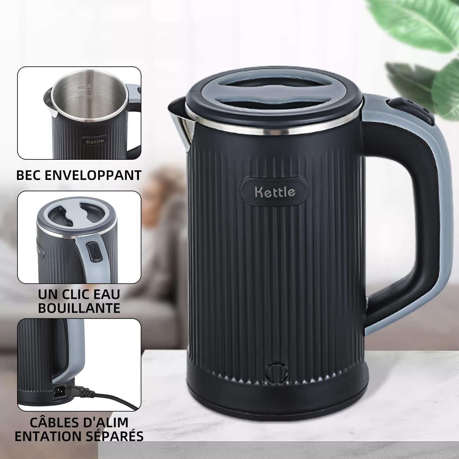 600W Travel Electric Kettle - 4-6 Min Fast Boil, Food-Grade 304 Stainless Steel, Compact & Lightweight for Hotels/Offices（Black）