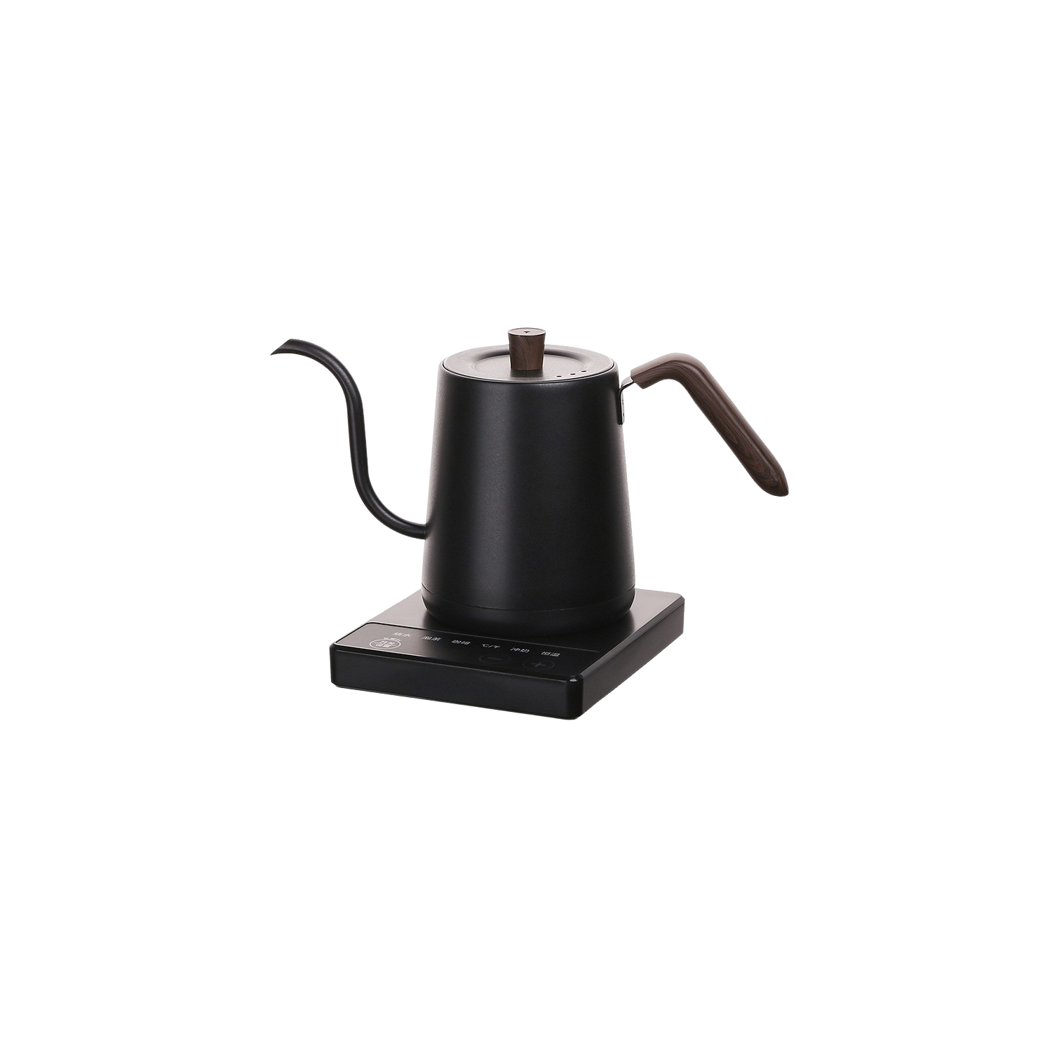 Black Wood Grain Compact Electric Gooseneck Kettle - 0.8L, 1000W Fast Boil, Precise Temp Control, Ideal for Pour-Over Coffee & Tea