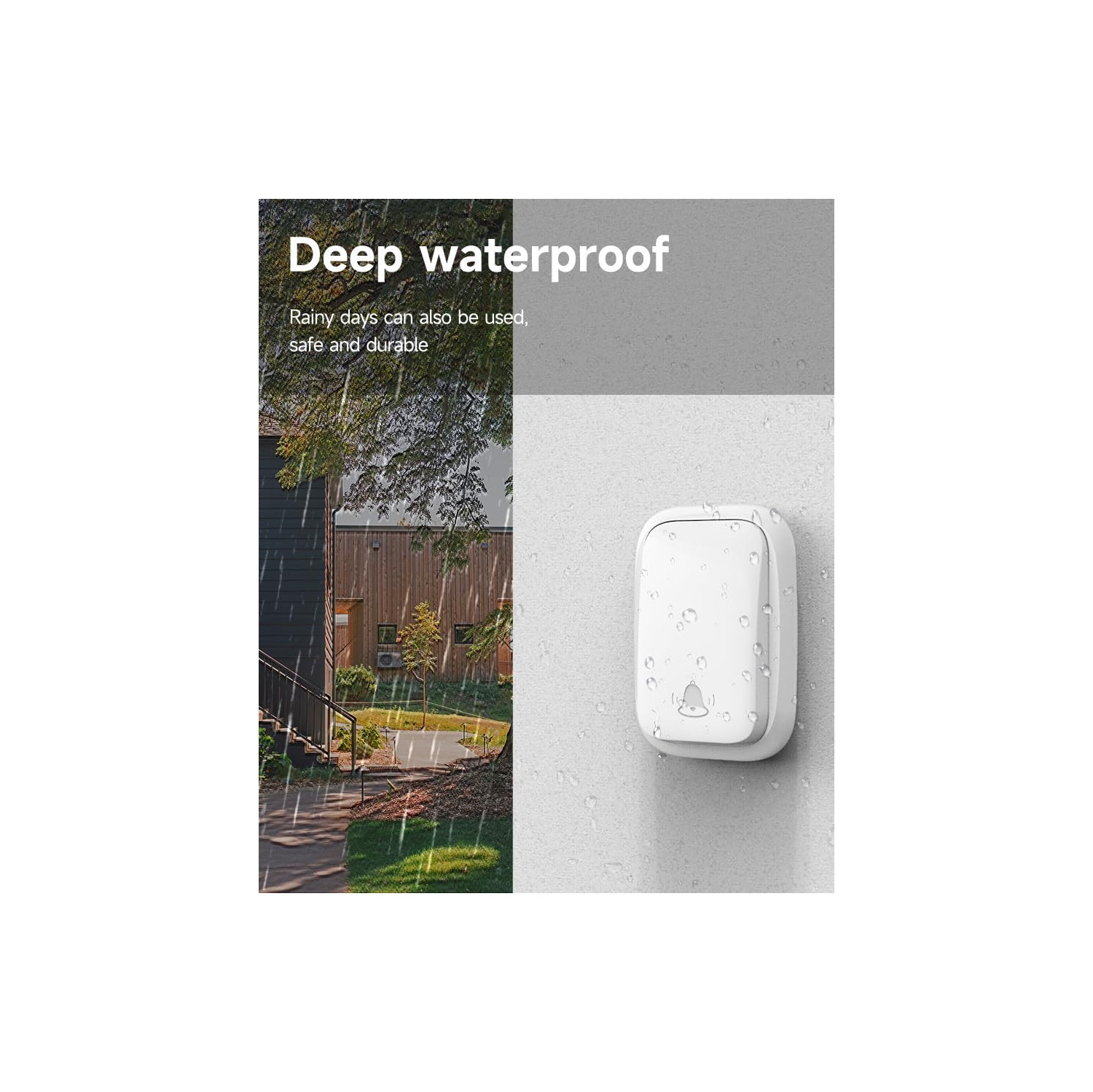 Self-powered wireless doorbell for home use, no batteries required, waterproof, suitable for home classrooms and businesses - White