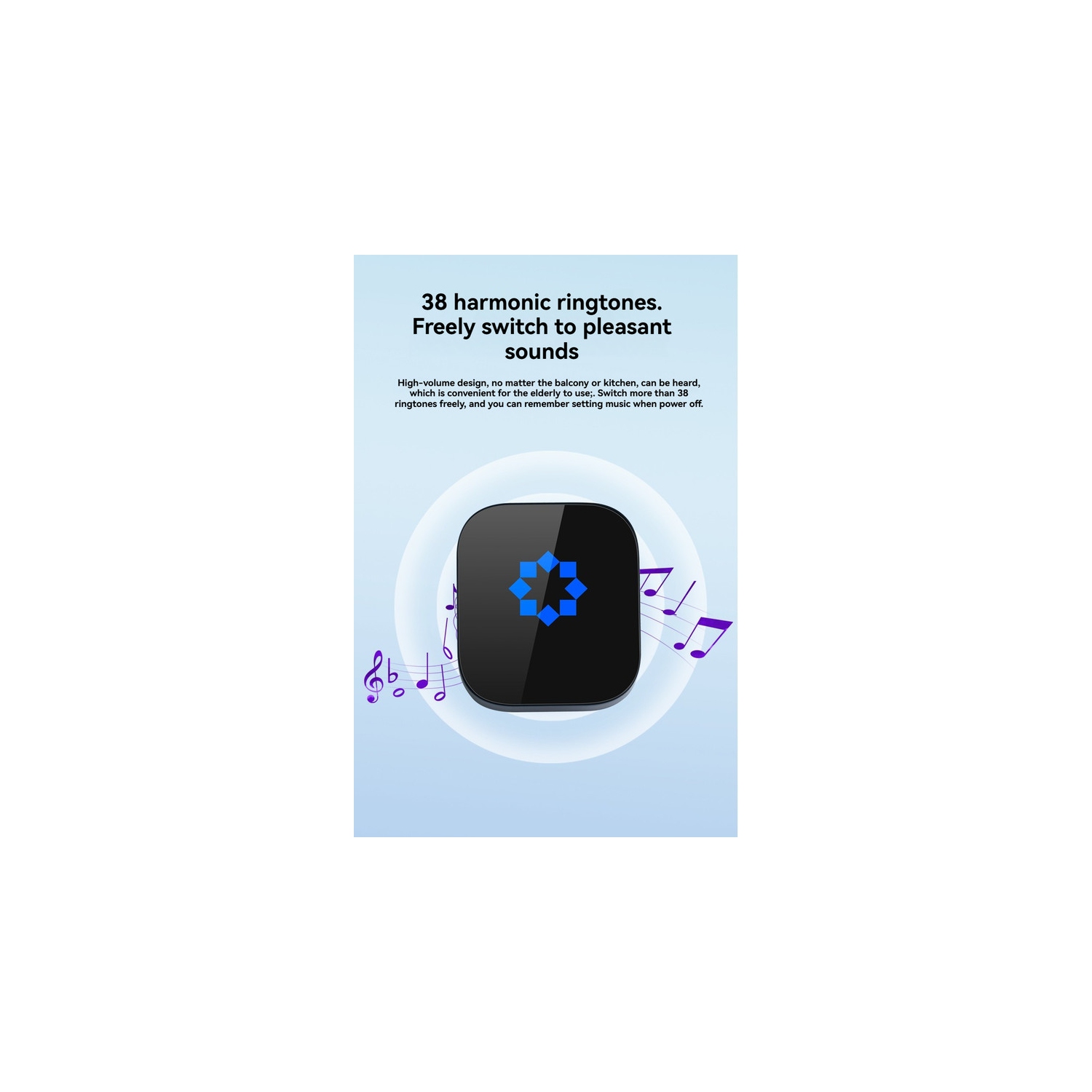 Self-generating wireless doorbell Home long-distance music doorbell Wireless doorbell-white