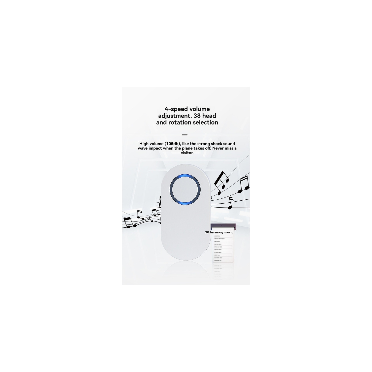 Self-generating doorbell wireless household battery-free waterproof wiring-free 433 doorbell - white