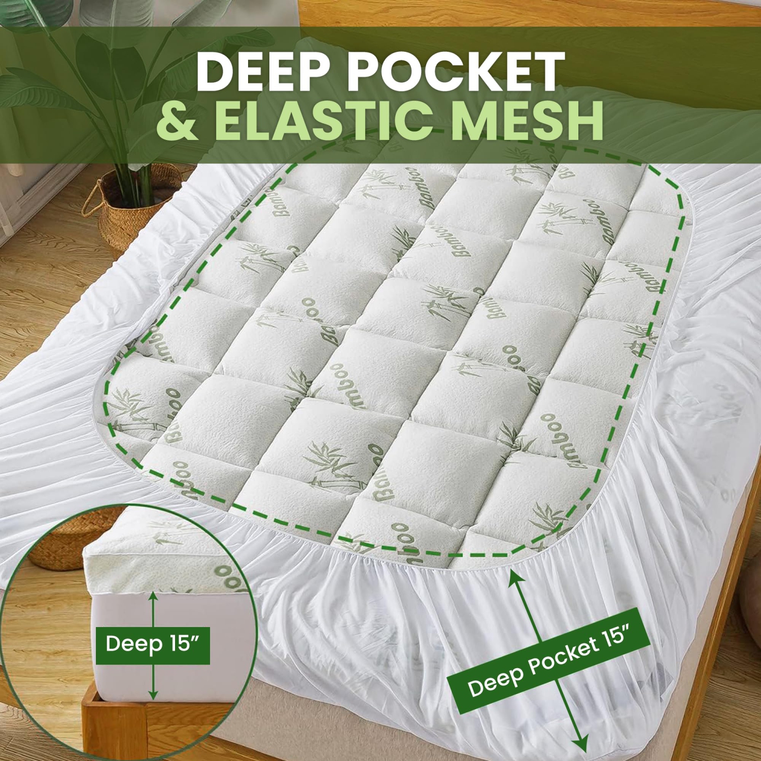 Surmatelas en lin canadien, couvre-matelas matelassé très épais, bourre haut de gamme 400 GSM, viscose de bambou douce, couvre-matelas