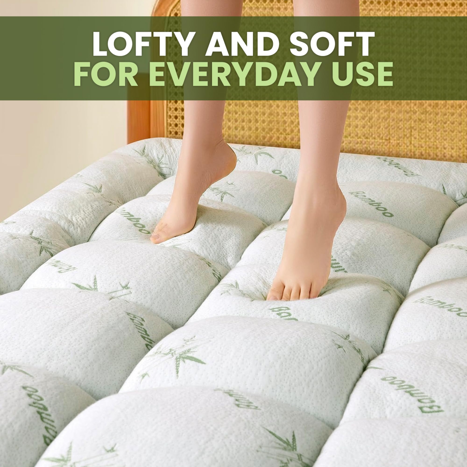 Canadian Linen – Surmatelas en bambou matelassé extra-doux 54 x 80 x 14&nbsp;po épais, tissu viscose de bambou, pochette rafraîchissante ajustée, lit