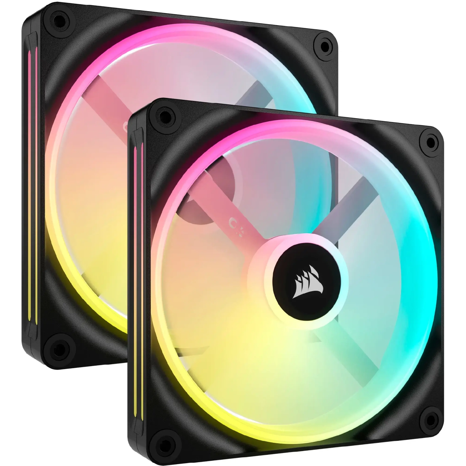Open Box - CORSAIR iCUE LINK QX140 RGB 140mm PWM Computer Case Fan with iCUE LINK System Hub Kit (2-pack) - Black