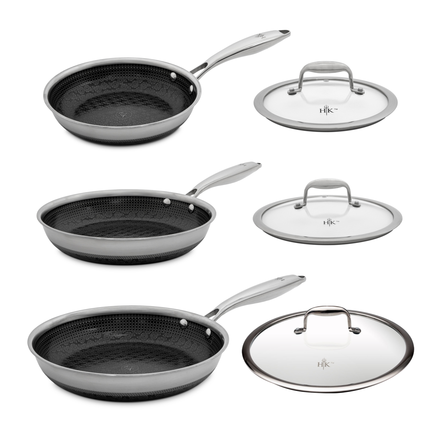 HELL'S KITCHEN HYBRID 6 PC FRYING PAN SET WITH LIDS