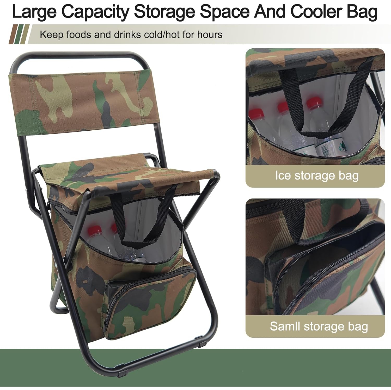 Foldable Fishing Stool with Cooler Bag – 2 Patterns to Choose From. 260lb Capacity