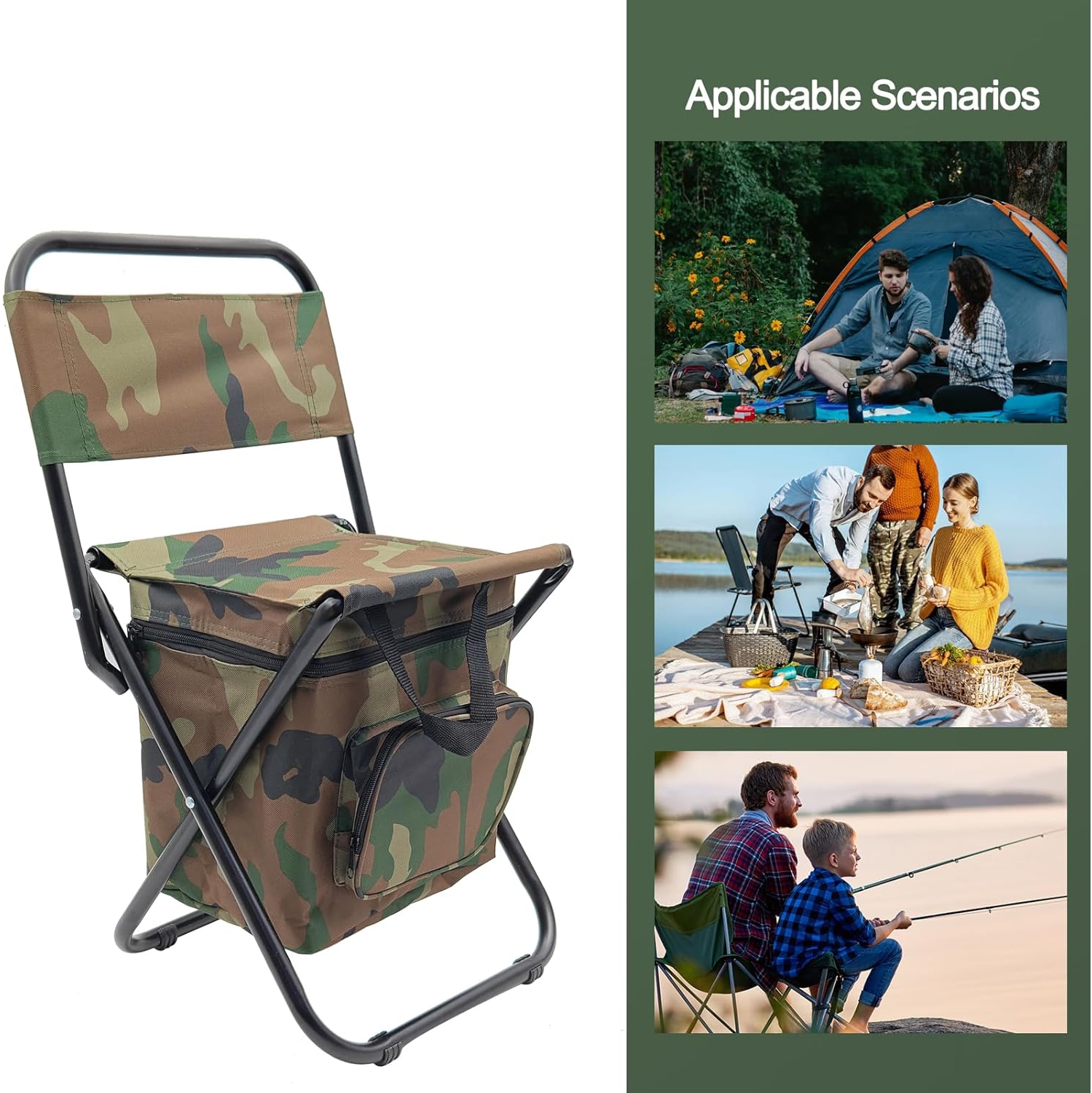 Foldable Fishing Stool with Cooler Bag – 2 Patterns to Choose From. 260lb Capacity