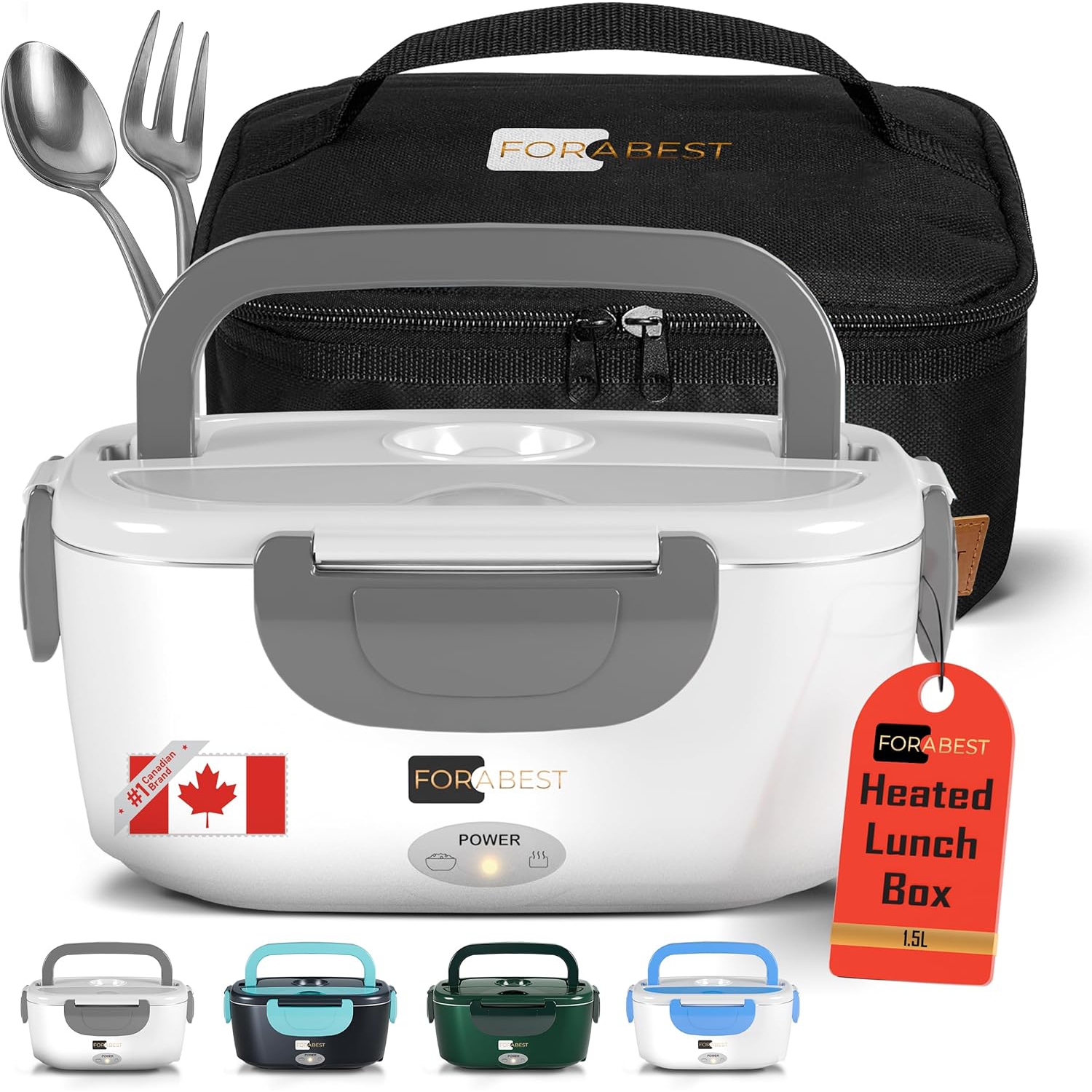 FORABEST Electric Lunch Box Food Warmer 80W – 1.5L Stainless Steel Heated Lunch Box for Men & Women, 12V/24V for Car & Truck, Universal 110V/220V for