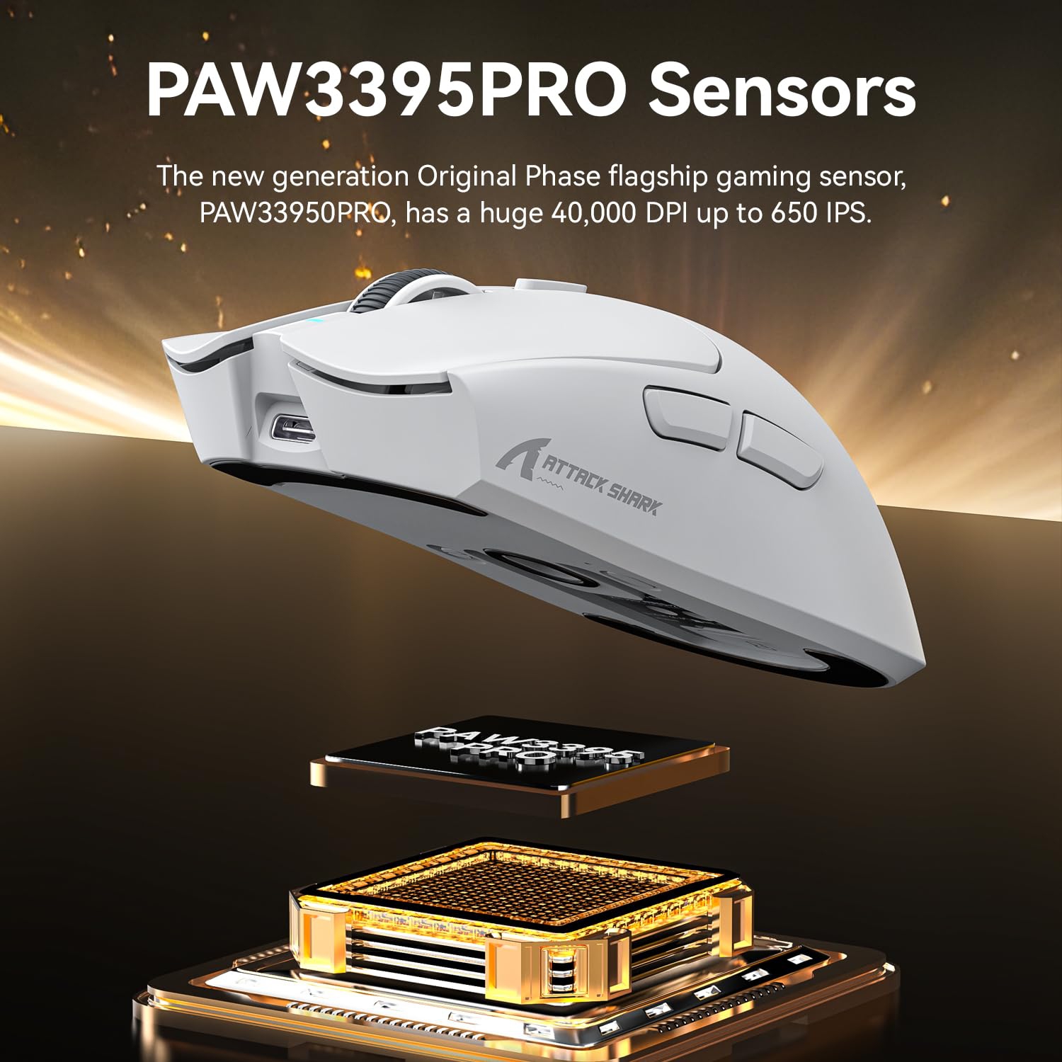 Souris de jeu sans fil avec station de chargement magnétique RVB, ruban antidérapant, capteur Pixart PAW3395 Pro, 40000&nbsp;ppp, BT/2,4 GHz/avec