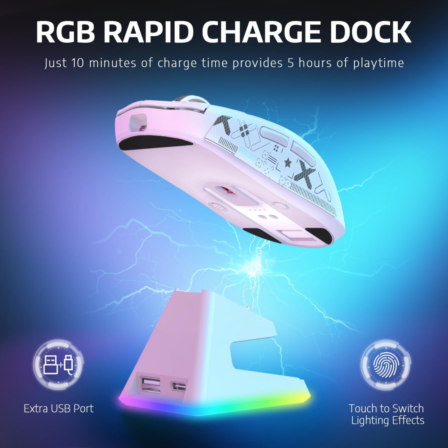 Wireless Gaming Mouse,RGB Magnetic Charging Dock,49g Ultralight X3 Upgrade,Tri-Mode 2.4GHz/BT5.2/USB-C,PAW3395 Sensor 26KDPI,G502 Programmable Mice