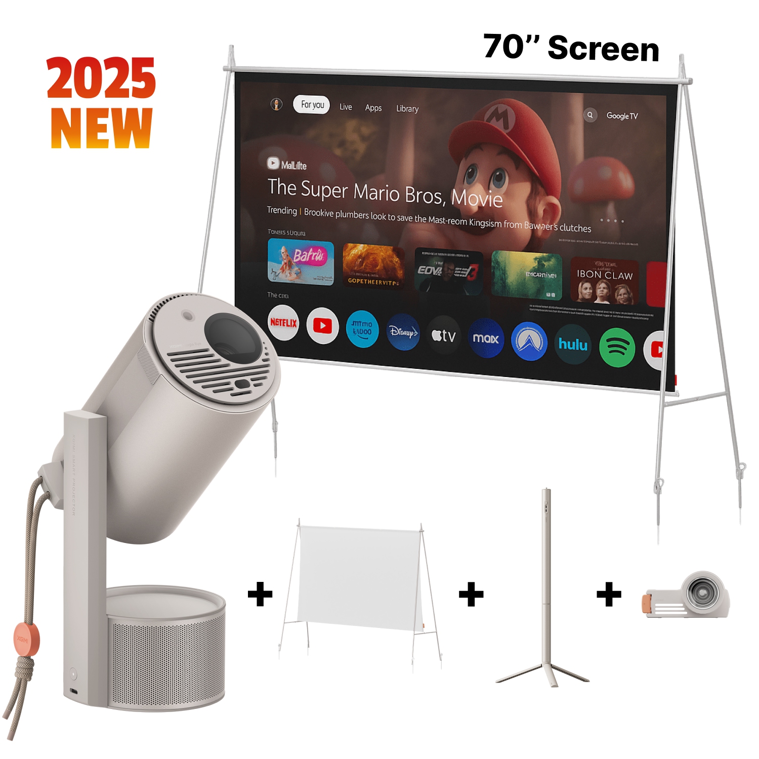 Trousse de projecteur d'extérieur MoGo 3 Pro de XGIMI – Projecteur + socle Powerbase + écran portatif de 70&nbsp;po + filtre créatif + étui de