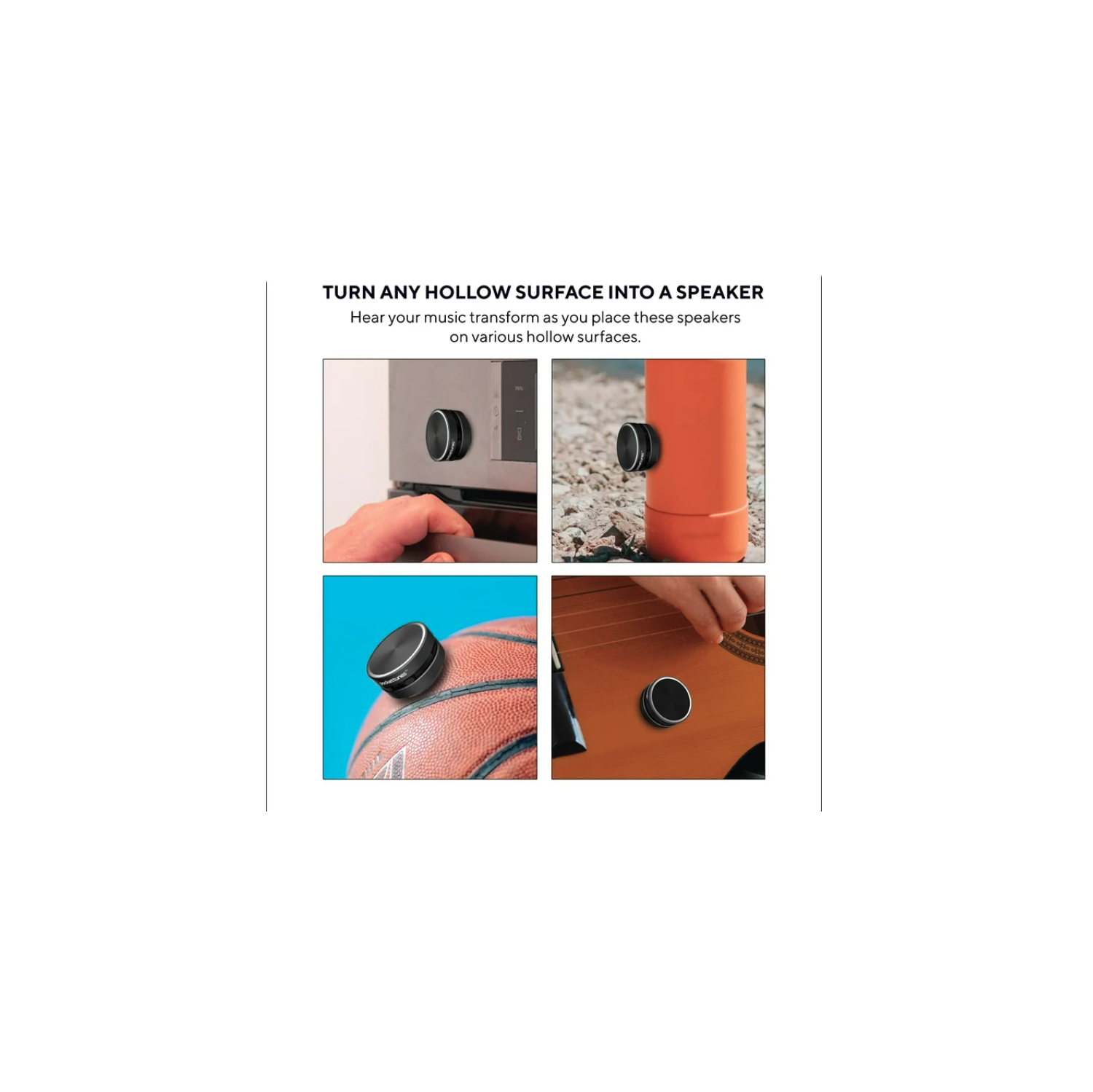 Mini haut-parleurs à conduction osseuse de PocketTunes | Bluetooth sans fil | Transforme les surfaces en haut-parleurs | Compacts et portatifs |