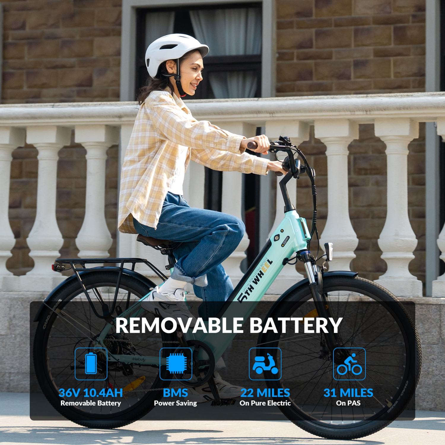 5TH WHEEL LB18 Electric Bicycle for Adults - 350W Motor, 26" Wheel, 36V 10.4Ah Removable Battery, 7-Speed Commuter E-Bike