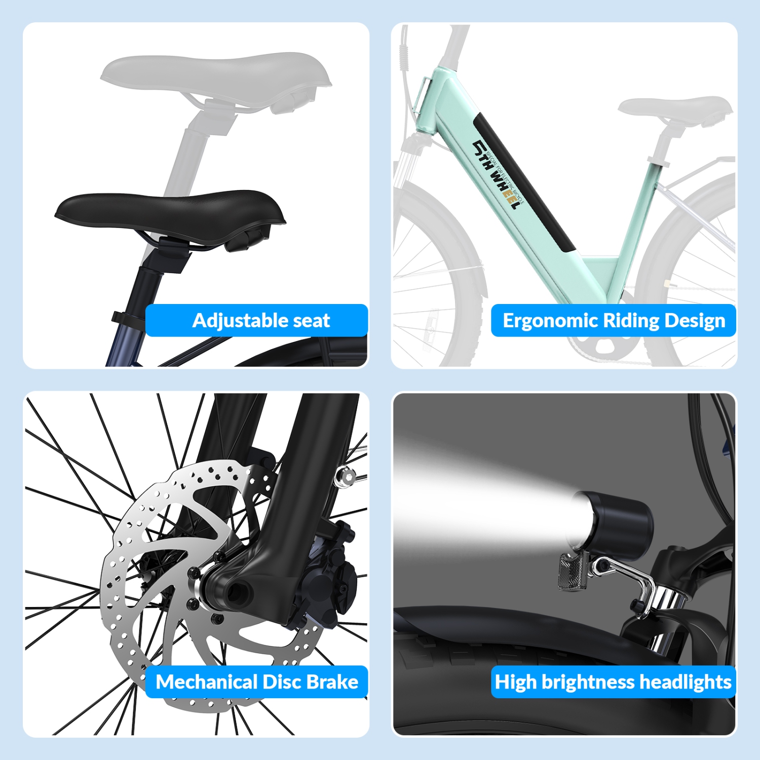 5TH WHEEL LB18 Electric Bicycle for Adults - 350W Motor, 26" Wheel, 36V 10.4Ah Removable Battery, 7-Speed Commuter E-Bike