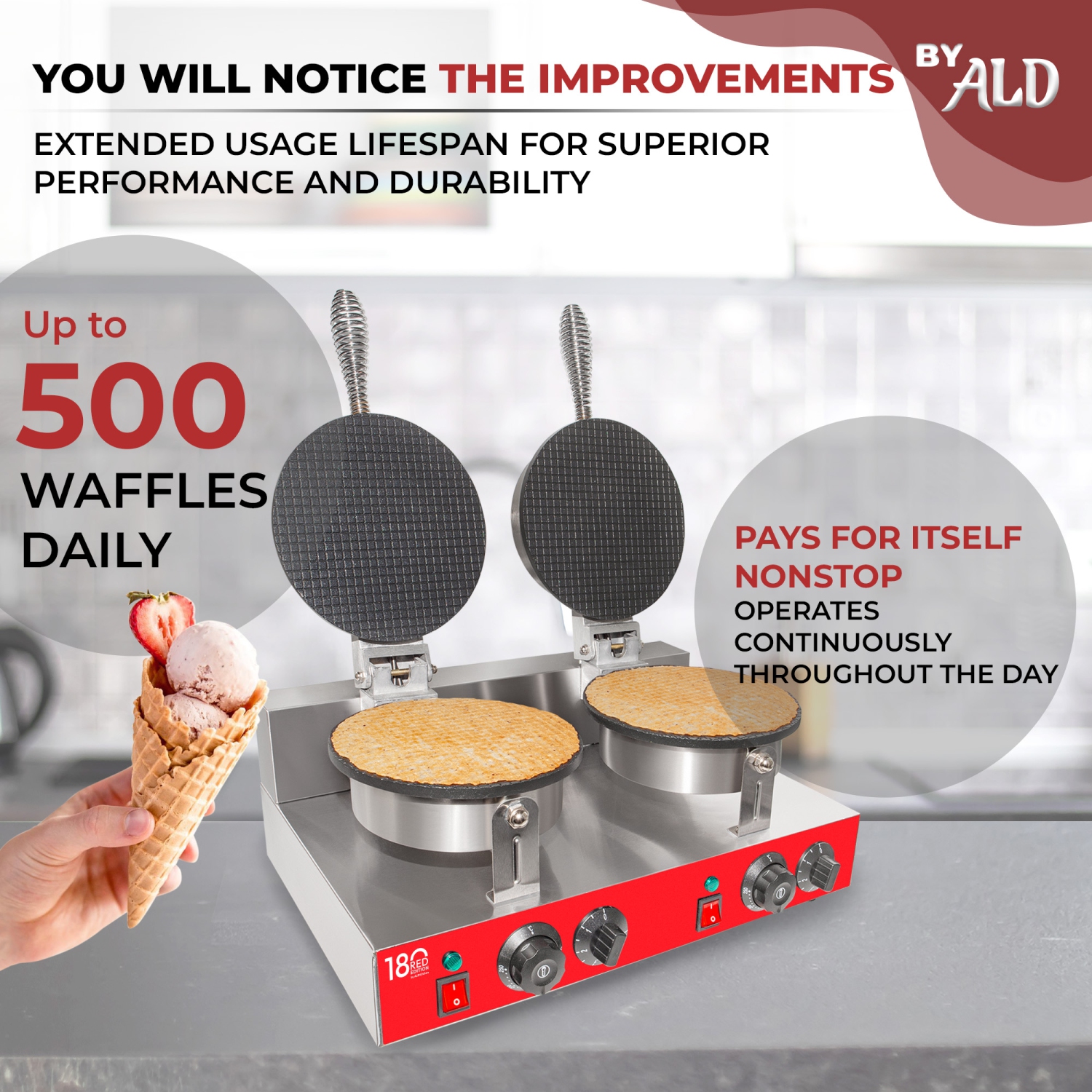 AR-HCB2 Waffle Cone Maker | Commercial Double Waffle Cone Iron | Stainless Steel | Nonstick | 110V
