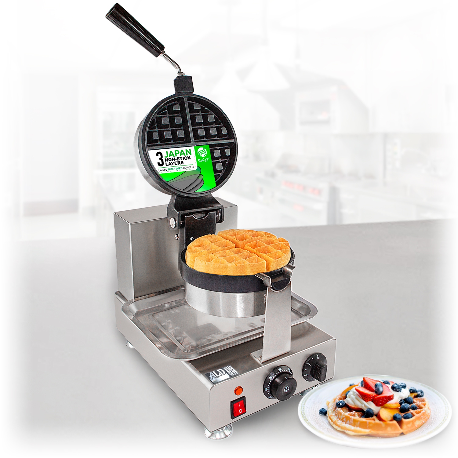 AP-595 Belgian Waffle Maker Thick | Waffle Iron with 360° Rotating Mechanism | Round-Shaped Waffles | 110V