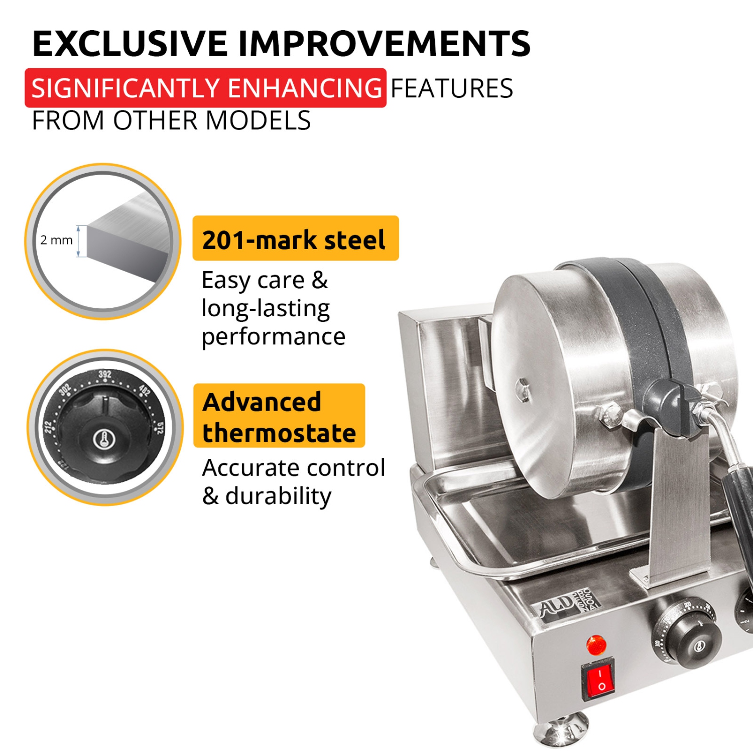 AP-595 Belgian Waffle Maker Thick | Waffle Iron with 360° Rotating Mechanism | Round-Shaped Waffles | 110V