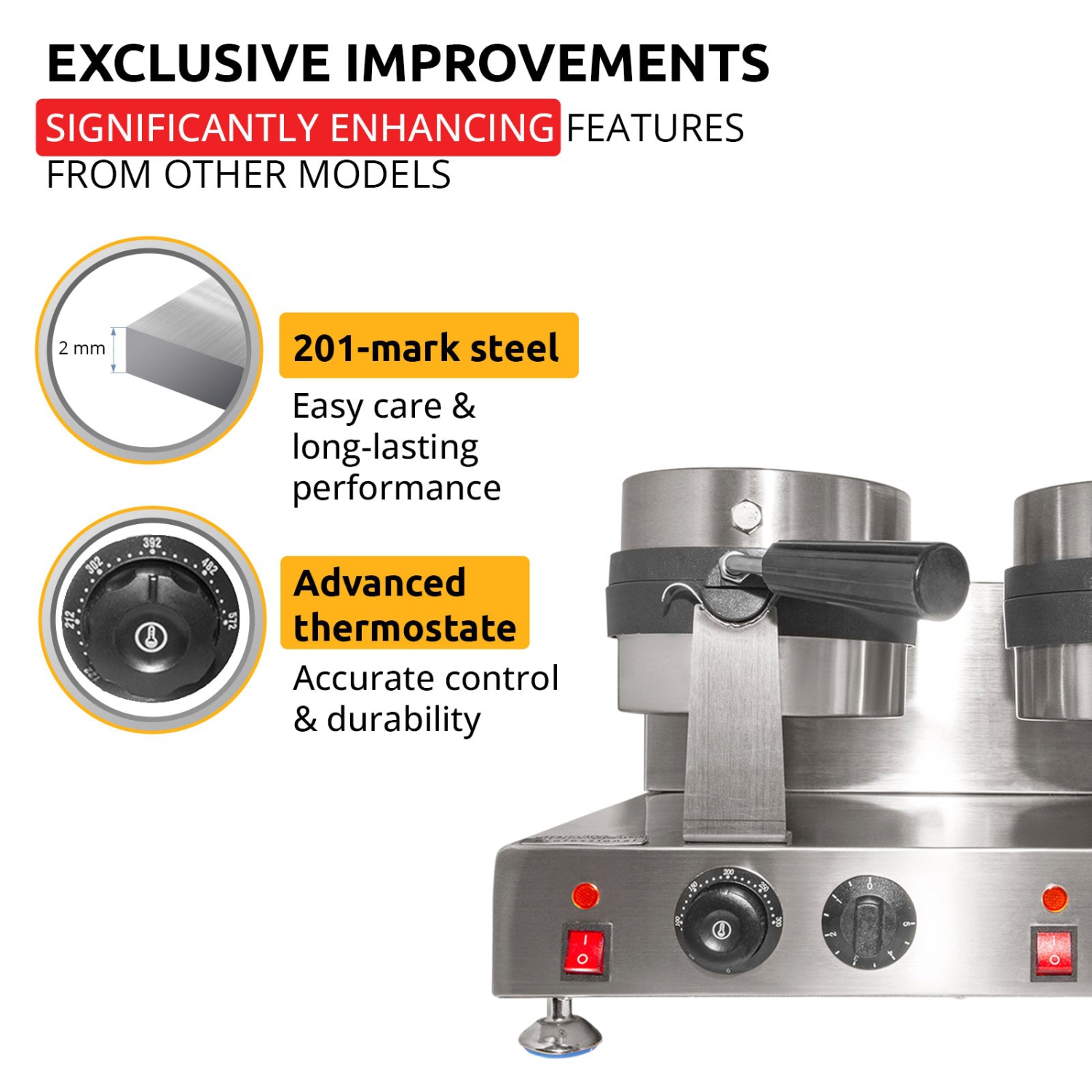 AP-595 Belgian Waffle Maker Thick | Waffle Iron with 360° Rotating Mechanism | Round-Shaped Waffles | 110V