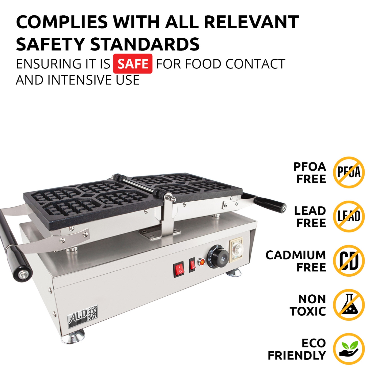 AP-454 Belgian Waffle Maker Thick | Belgian Waffle Iron | Swing Type | 4 Pcs | Professional Use | Nonstick | 110V