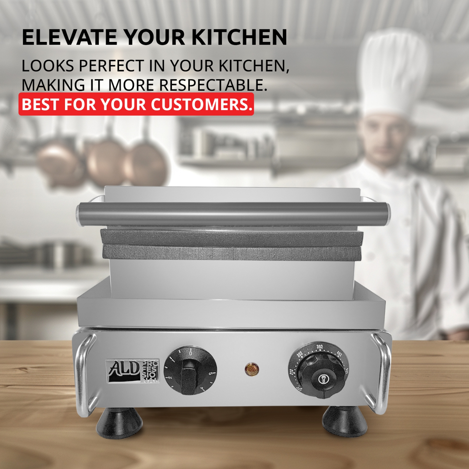 AP-506 Rectangular Waffle Iron | Press Type | 6 Square Belgium Waffles | Stainless Steel | Nonstick | 110V