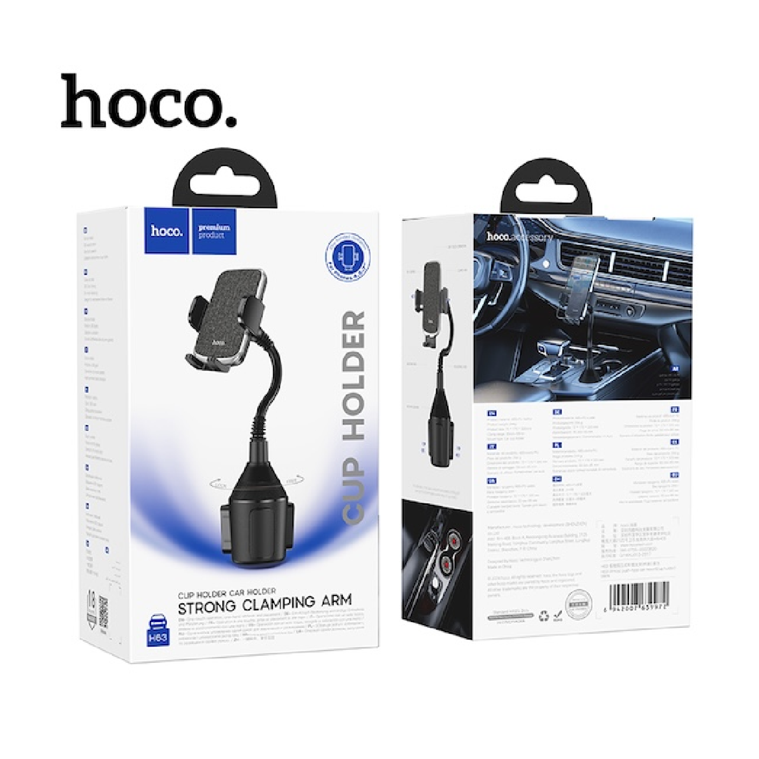Hoco – Support de téléphone de voiture H63 – Support de porte-gobelet réglable avec rotation à 360°