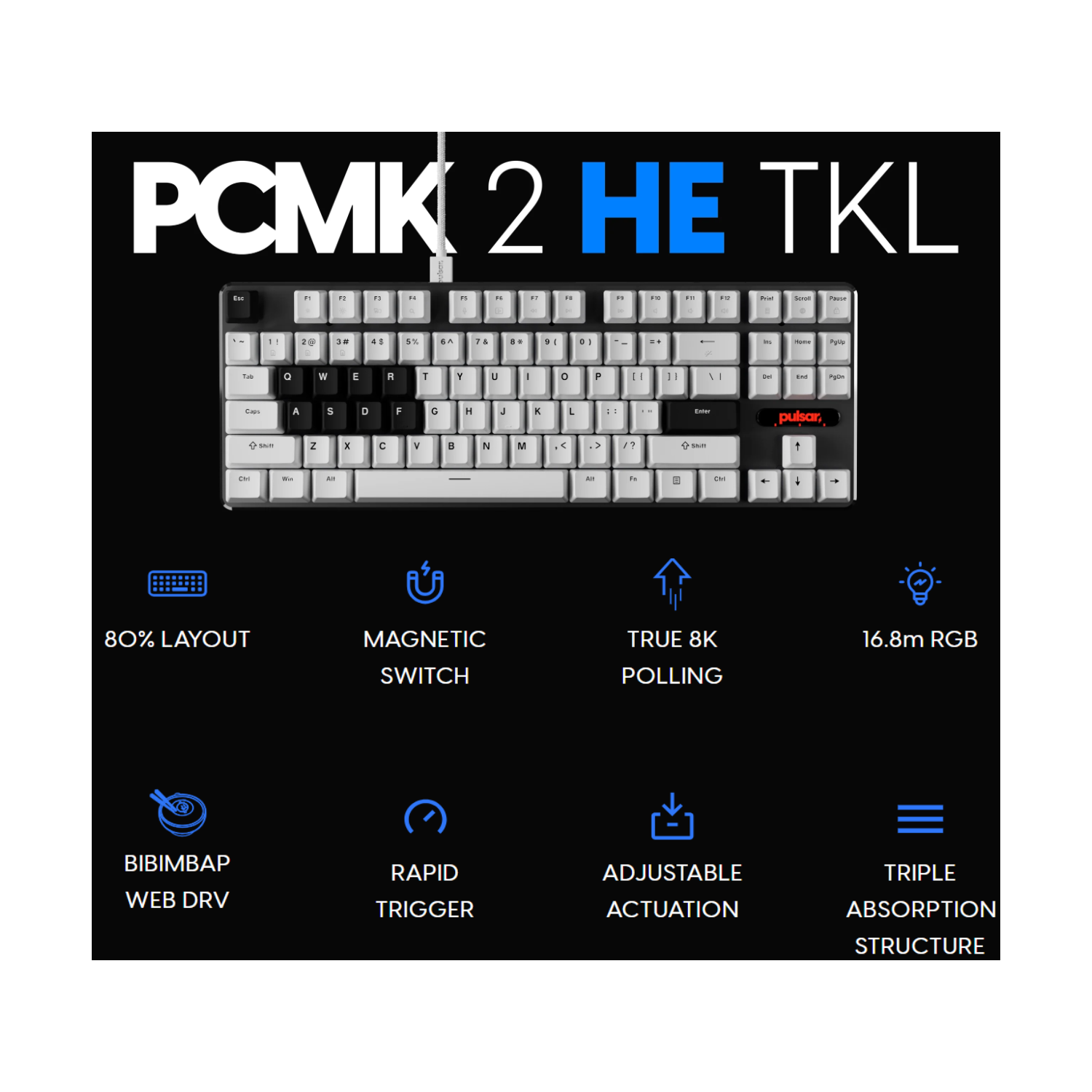 Pulsar Gaming Gears PCMK 2 Wired Hot-swappable RGB Mechanical Keyboard Hall Effect Switches Aluminum Alloy Plate TKL Layout, for Windows and Mac OS,