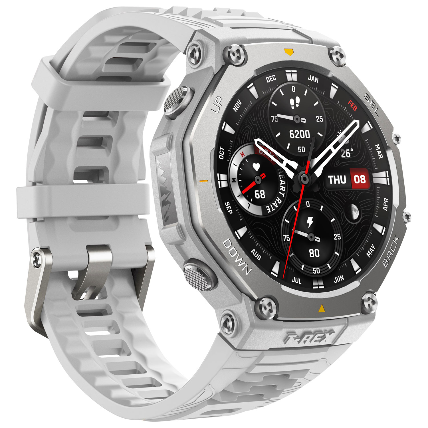 Montre intelligente T-Rex 3 de 38 mm d'Amazfit avec moniteur de fréquence cardiaque - Gris