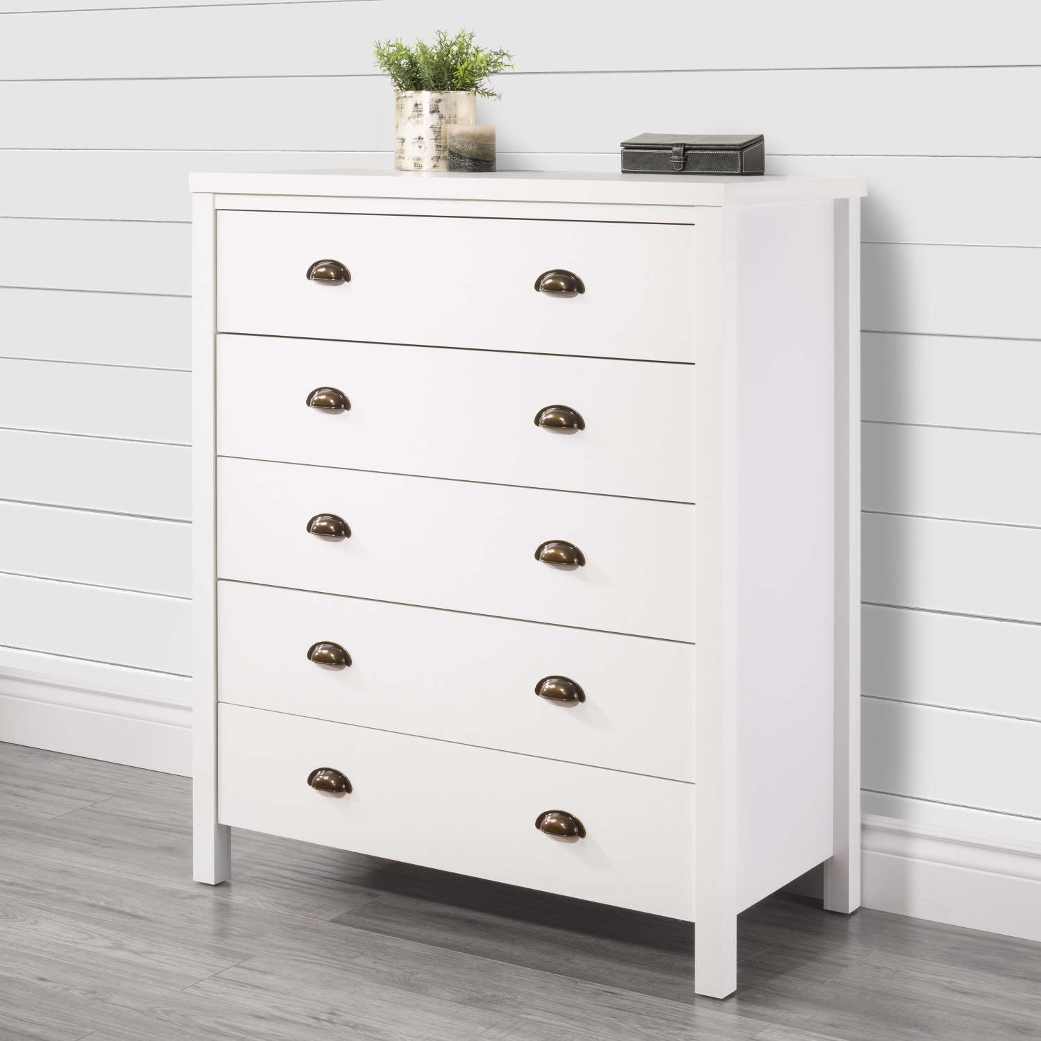 CorLiving Boston Wood Grain Tall 5 Drawer Dresser with interlocking Drawers