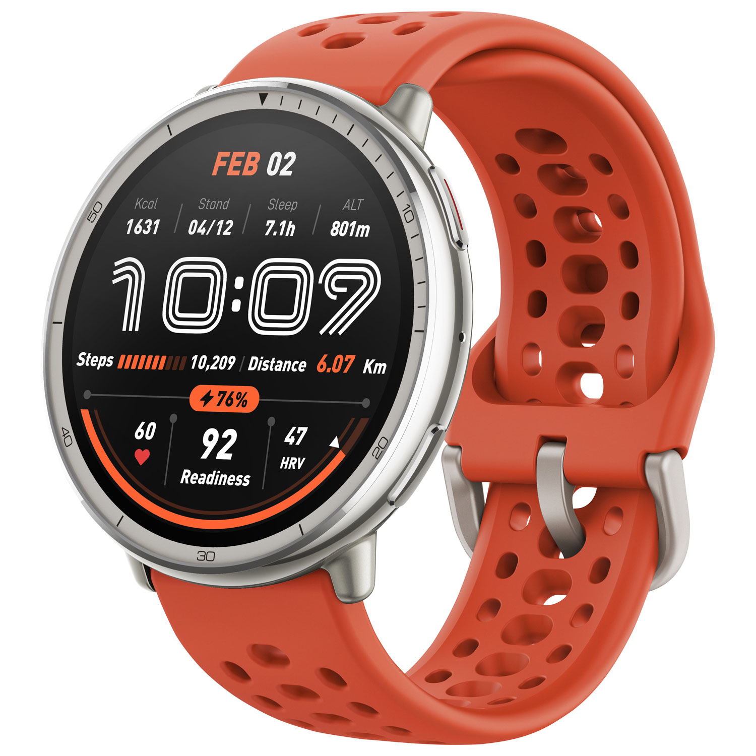 Montre intelligente Active 2 de 44 mm d'Amazfit avec moniteur de fréquence cardiaque - Rouge