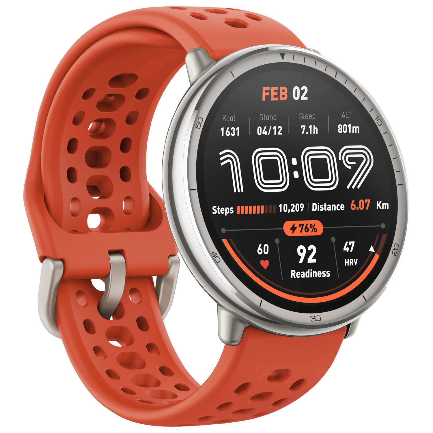Montre intelligente Active 2 de 44 mm d'Amazfit avec moniteur de fréquence cardiaque - Rouge