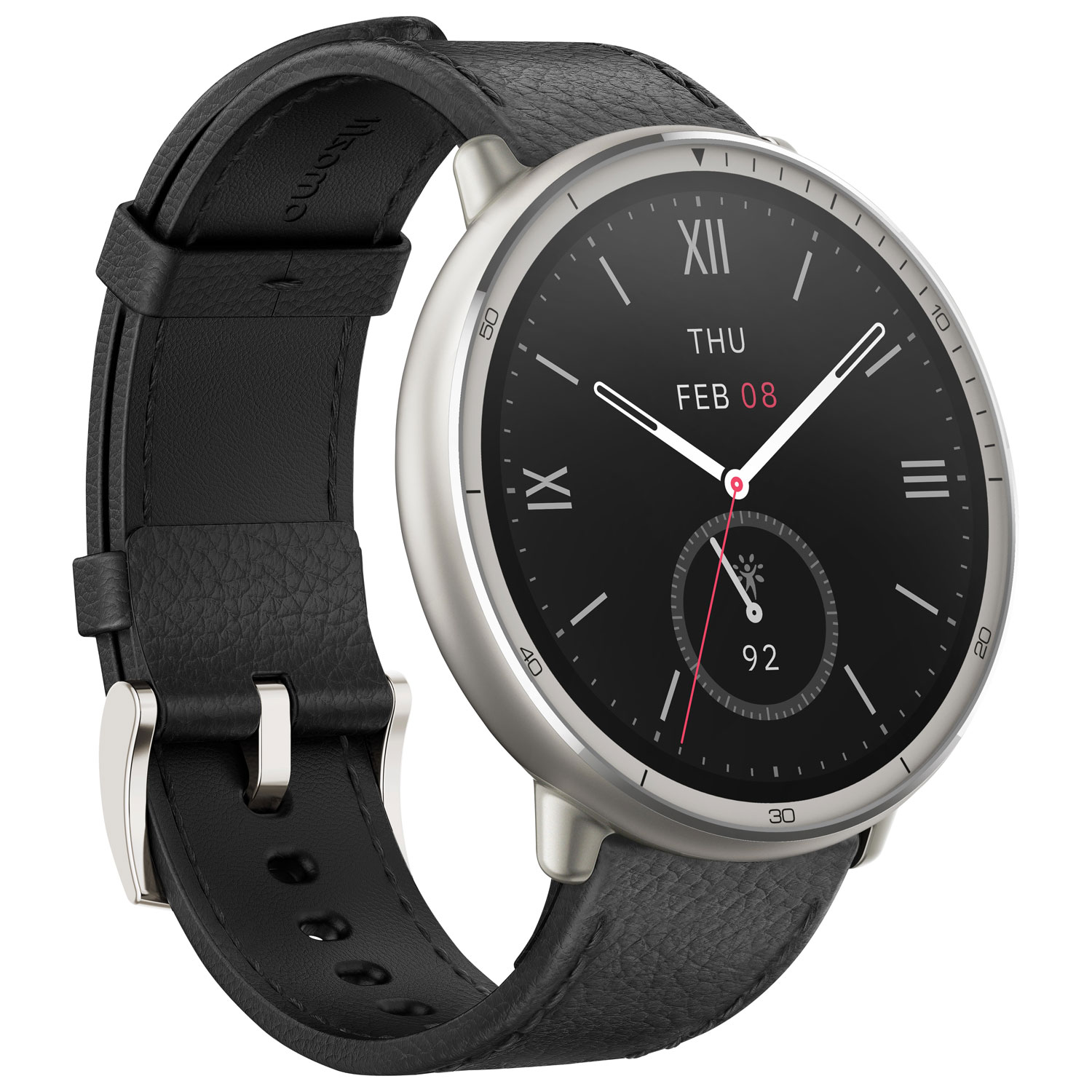 Montre intelligente Active 2 de 44 mm d'Amazfit avec bracelet de cuir et moniteur de fréquence cardiaque - Noir