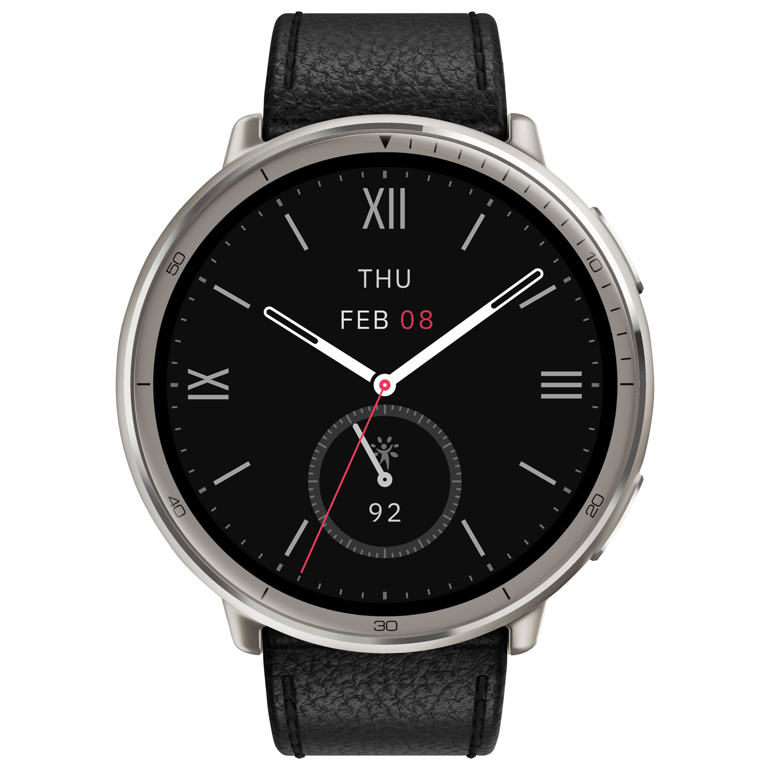 Montre intelligente Active 2 de 44 mm d'Amazfit avec bracelet de cuir et moniteur de fréquence cardiaque - Noir