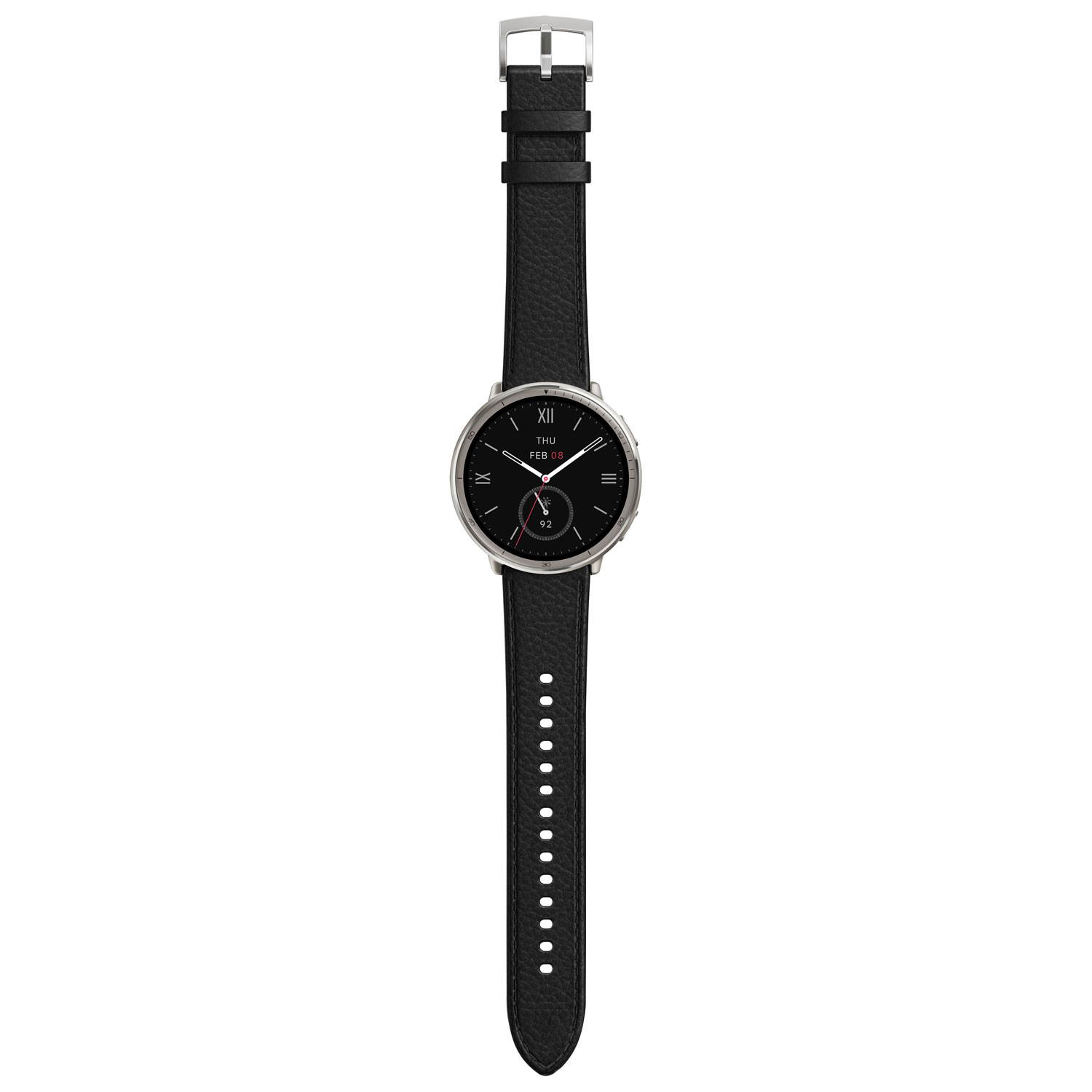 Montre intelligente Active 2 de 44 mm d'Amazfit avec bracelet de cuir et moniteur de fréquence cardiaque - Noir
