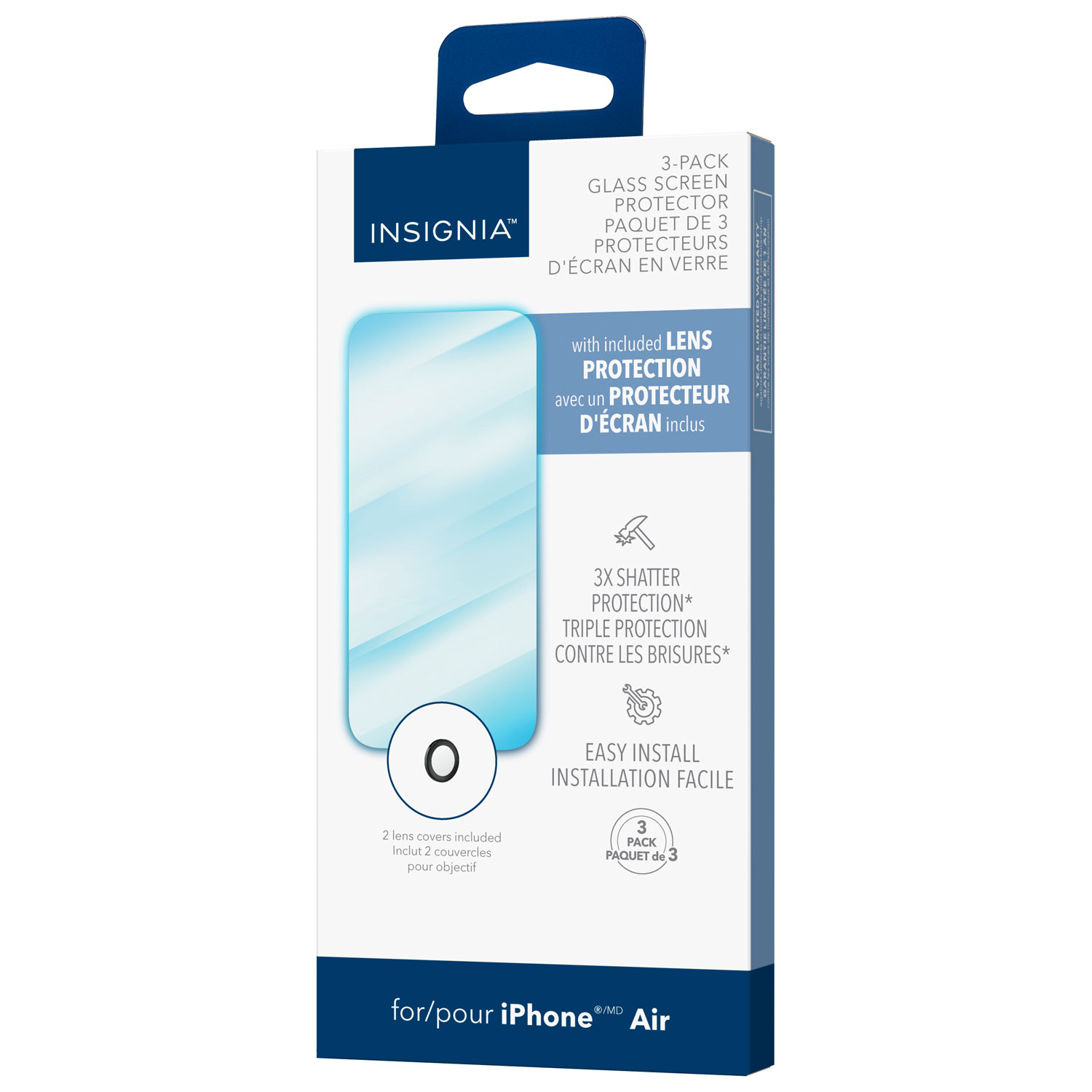 Protecteur d'écran en verre avec protecteurs d'objectif d'Insignia pour iPhone Air - Paquet de 3 - Exclusivité de Best Buy