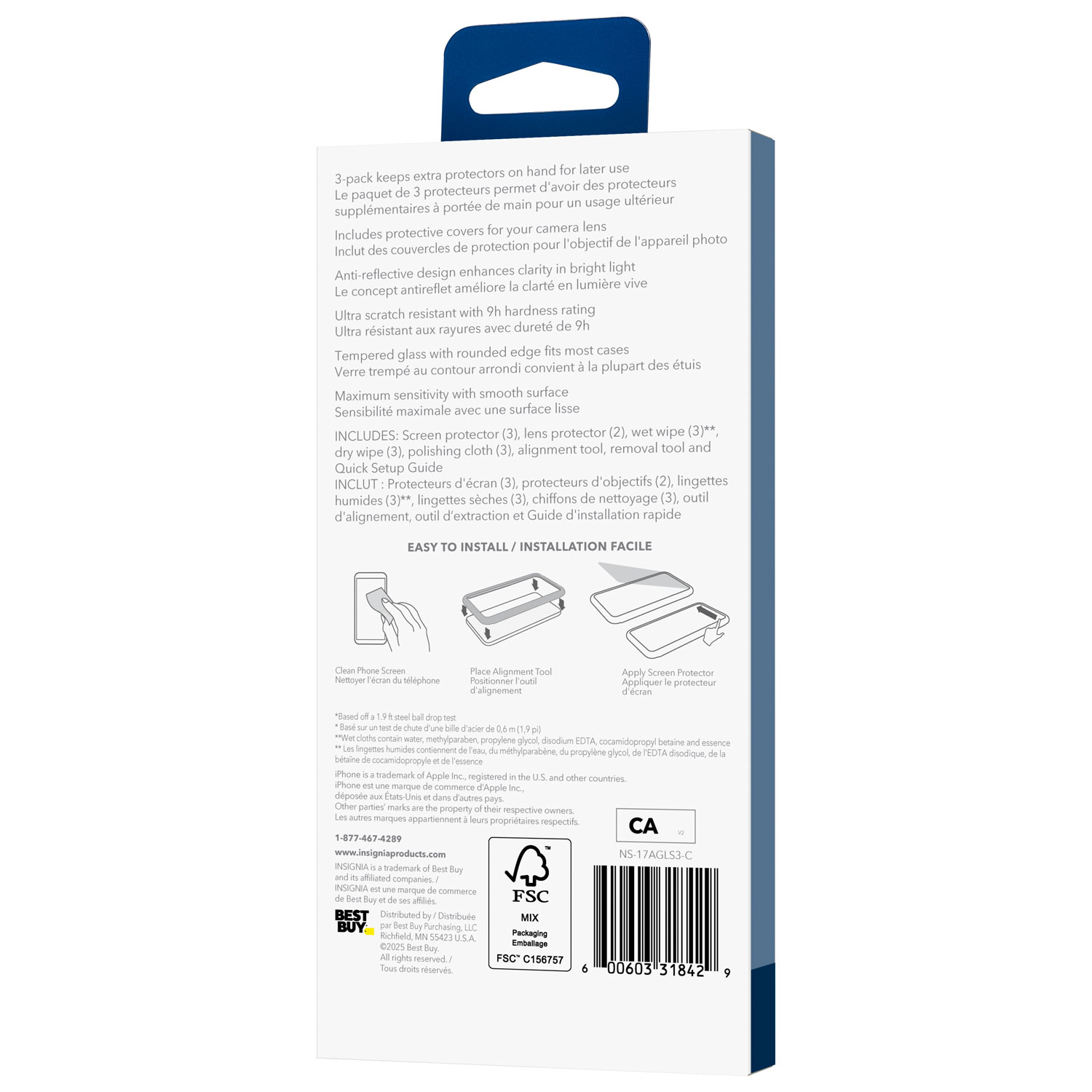 Protecteur d'écran en verre avec protecteurs d'objectif d'Insignia pour iPhone Air - Paquet de 3 - Exclusivité de Best Buy