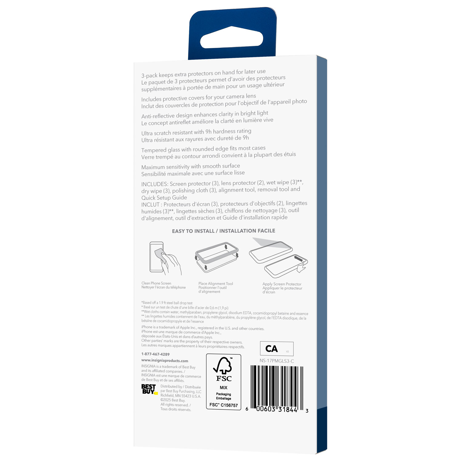 Protecteur d'écran en verre avec protecteurs d'objectif d'Insignia pour iPhone 17 Pro Max - Paquet de 3 - Exclusivité de Best Buy