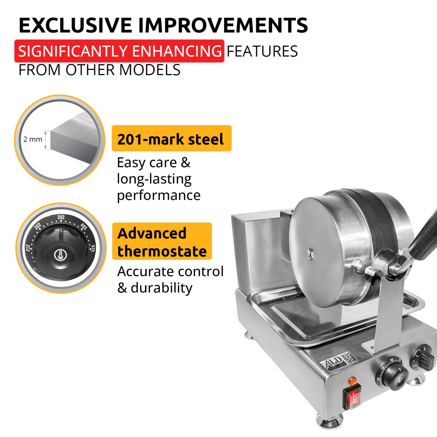 AP-593 Belgian Waffle Maker Thick | Rotating Waffle Machine | Flower Petals Shape Waffles | Belgian Waffle Iron | Stainless Steel | 110V