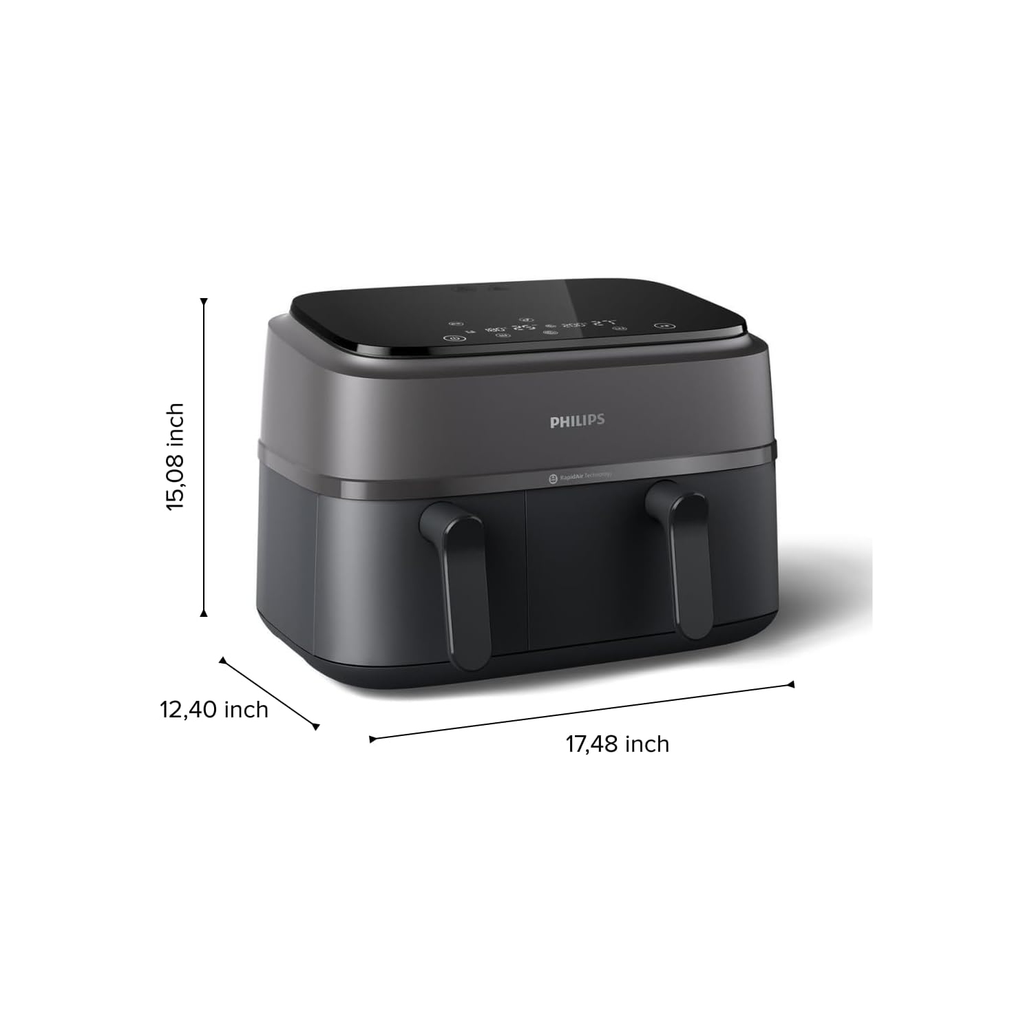 Philips Dual Basket Air Fryer 3000 Series - 9.5 Quarts, 8-in-1 Functions, Auto-Sync Cooking, Dishwasher Safe, Black