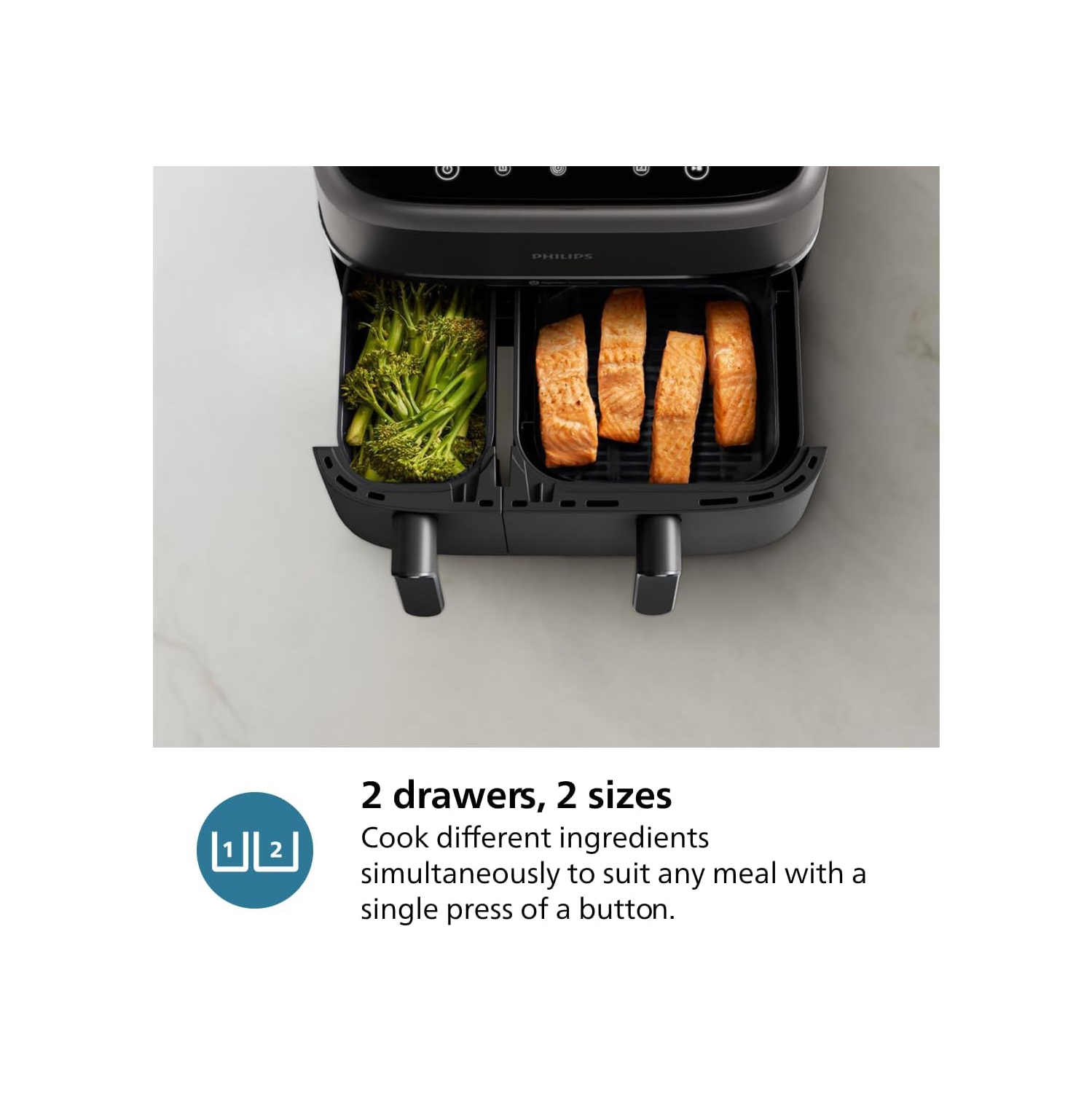 Philips Dual Basket Air Fryer 3000 Series - 9.5 Quarts, 8-in-1 Functions, Auto-Sync Cooking, Dishwasher Safe, Black