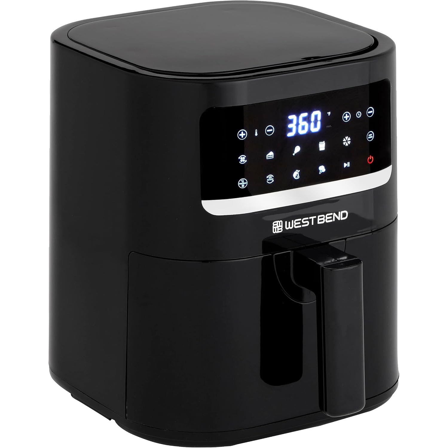 West Bend Compact Air Fryer - 5-Quart Capacity, Digital Controls, 10 Cooking Presets, Nonstick Frying Basket, 1500-Watts, Black