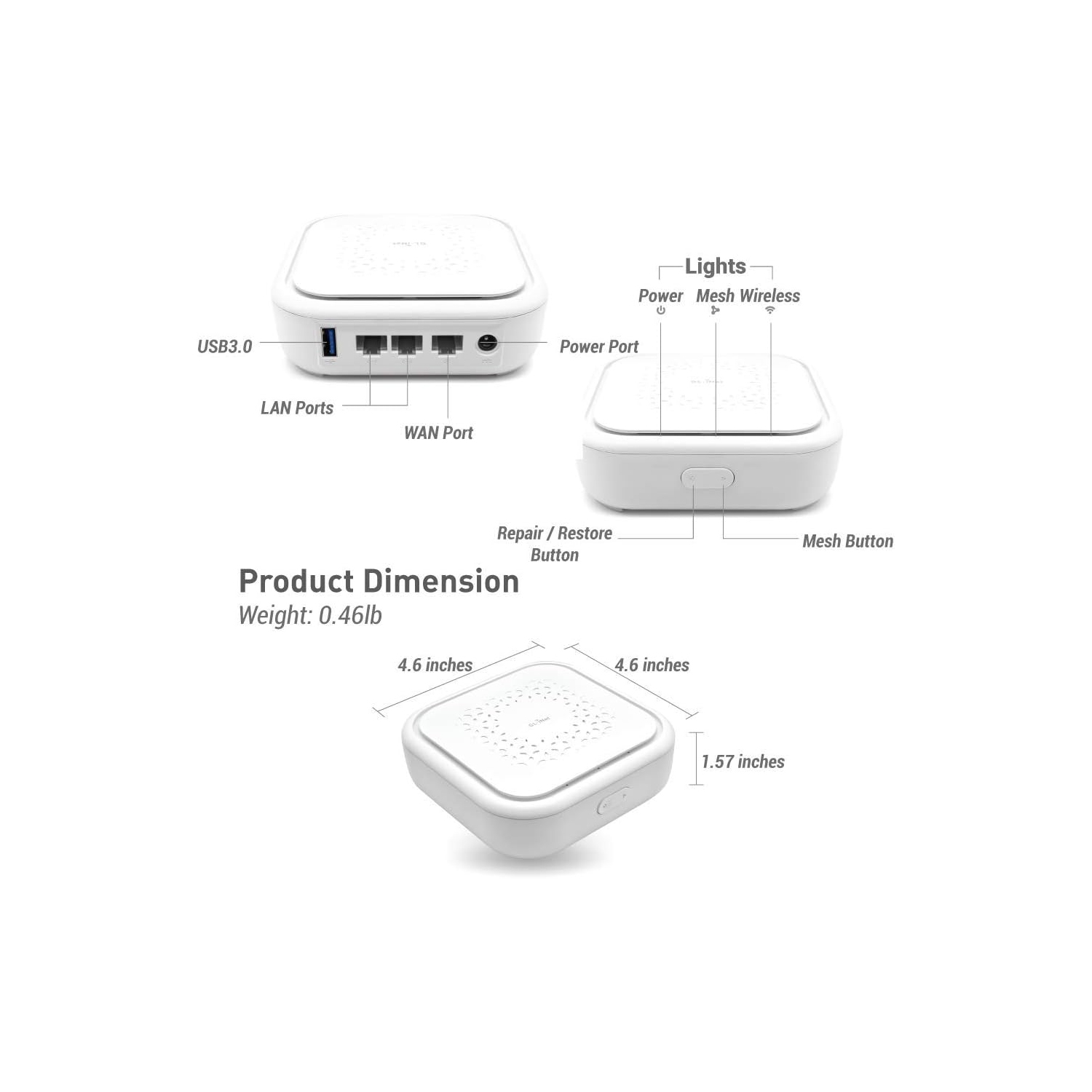 GL.iNet GL-B1300 Home AC Gigabit VPN Router, 400Mbps(2.4GHz)+867Mbps(5GHz) High Speed, DDR3L 256MB RAM/32MB Flash ROM