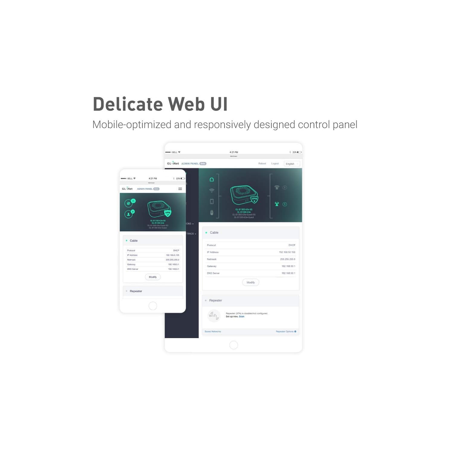 GL.iNet GL-B1300 Home AC Gigabit VPN Router, 400Mbps(2.4GHz)+867Mbps(5GHz) High Speed, DDR3L 256MB RAM/32MB Flash ROM