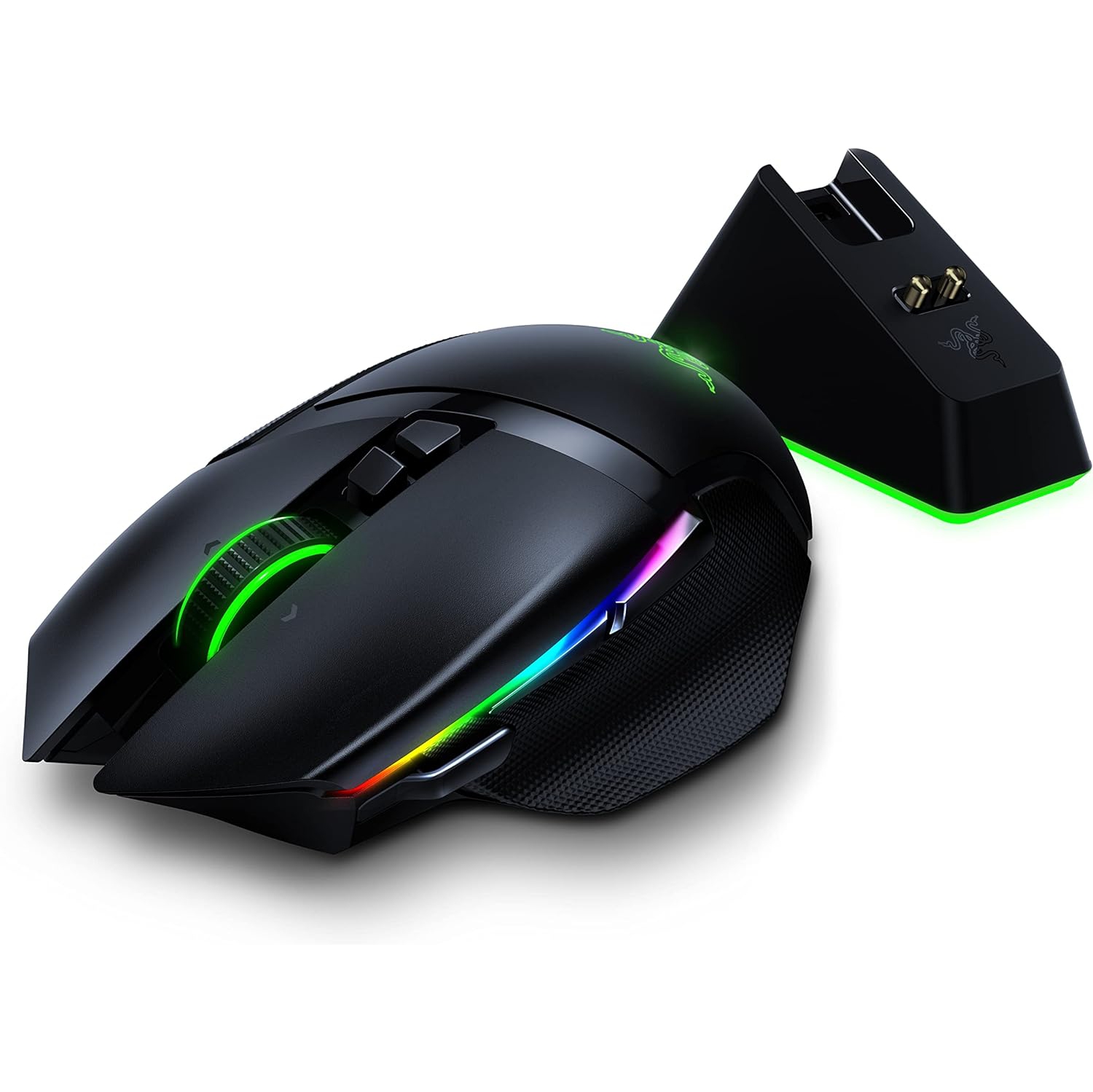 Remis à neuf - Clavier optique sans fil Basilisk Ultimate de Razer avec technologie HyperSpeed et station de chargement souris de jeu - Noir