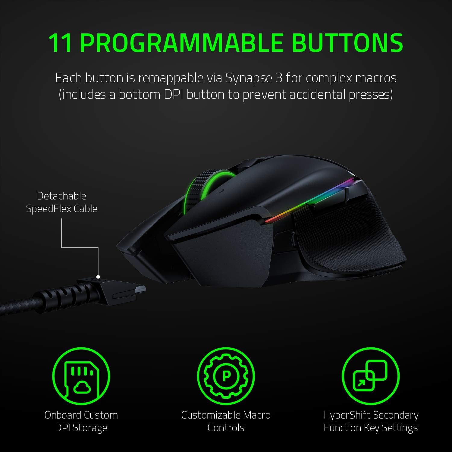 Remis à neuf - Clavier optique sans fil Basilisk Ultimate de Razer avec technologie HyperSpeed et station de chargement souris de jeu - Noir